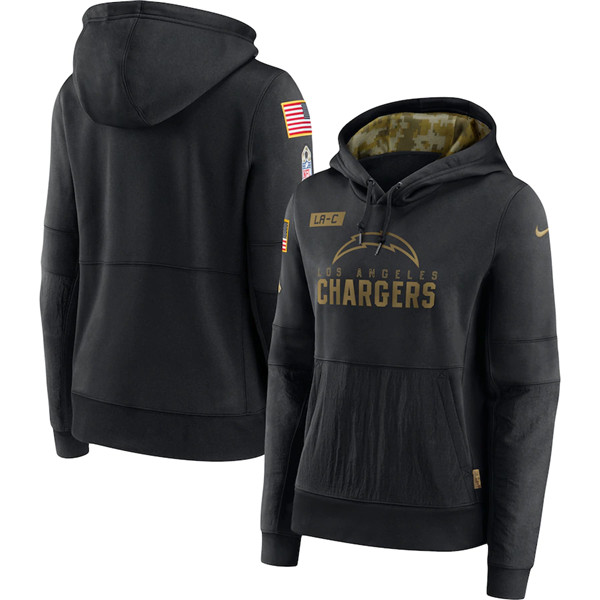 Women's Los Angeles Chargers 2020 Black Salute to Service Sideline Performance Pullover NFL Hoodie (Run Small)